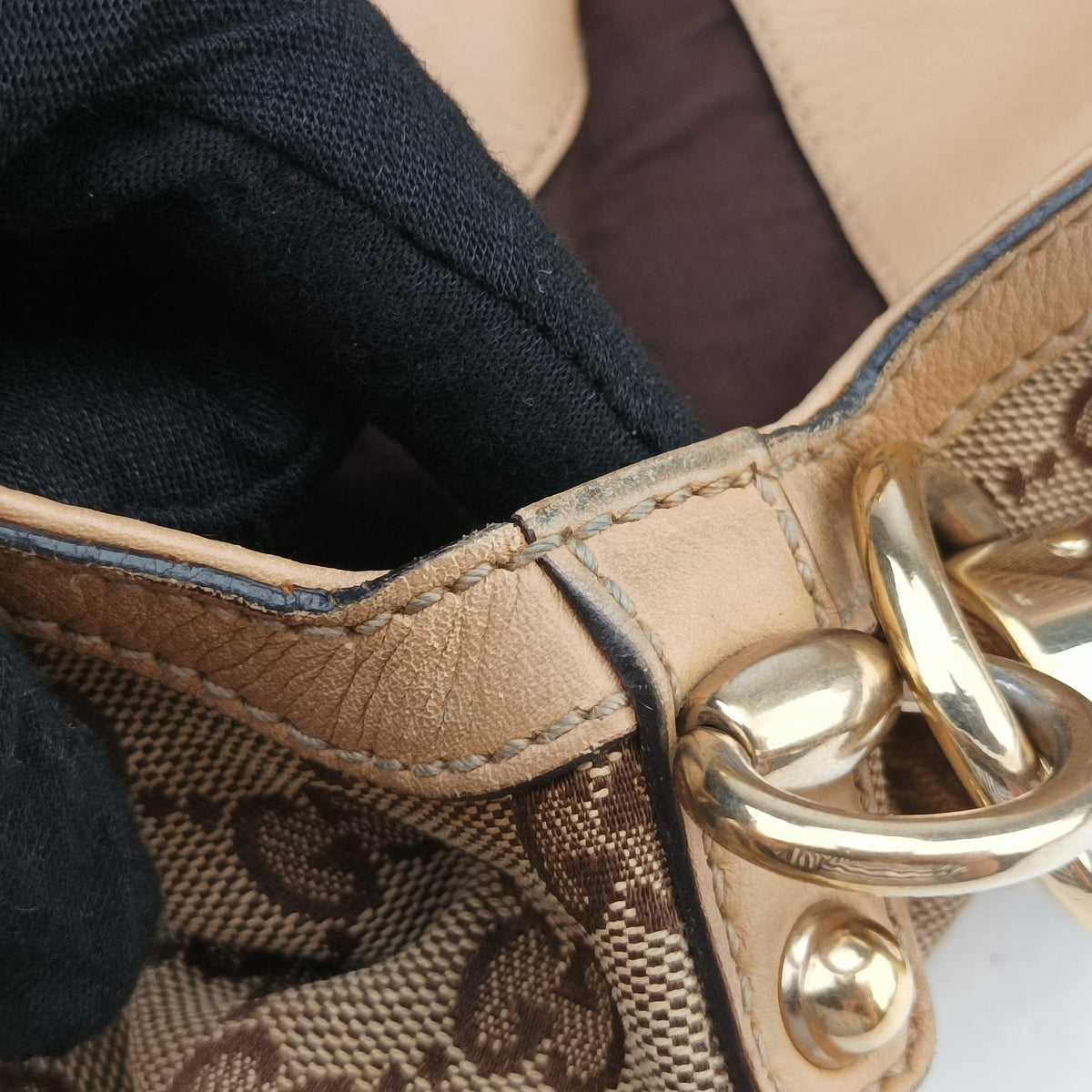 Pre-owned Gucci Indy Babouska Beige Canvas×Leather 185566 shoulderbag | stylenewstar