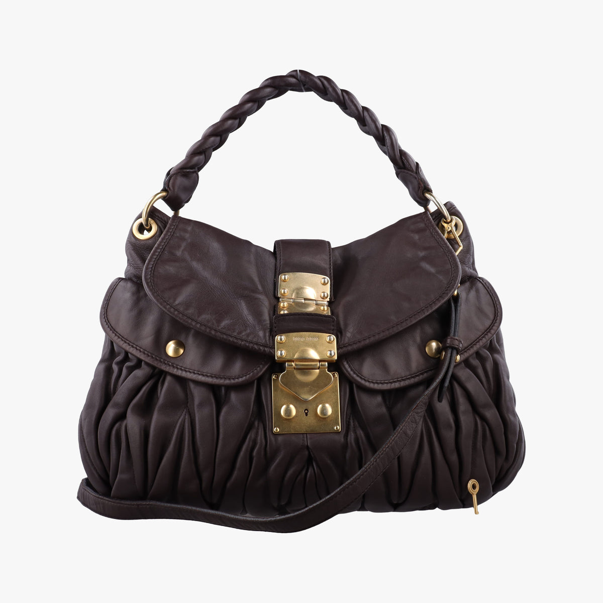 Pre-owned Miu Miu Coffer Matelasse Brown Leather  shoulderbag | stylenewstar