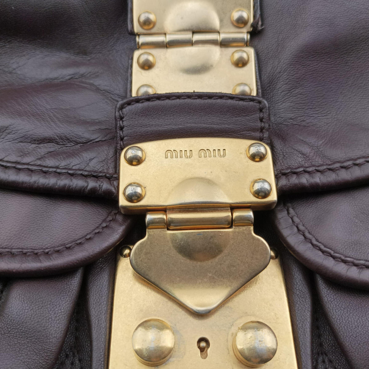 Pre-owned Miu Miu Coffer Matelasse Brown Leather  shoulderbag | stylenewstar