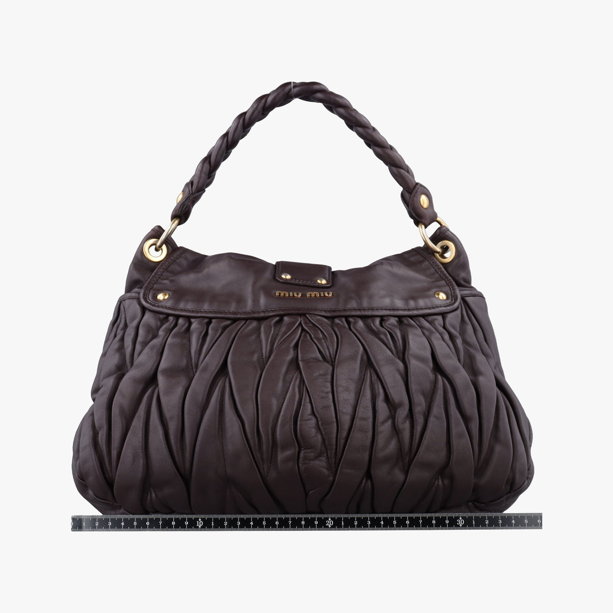 Pre-owned Miu Miu Coffer Matelasse Brown Leather  shoulderbag | stylenewstar