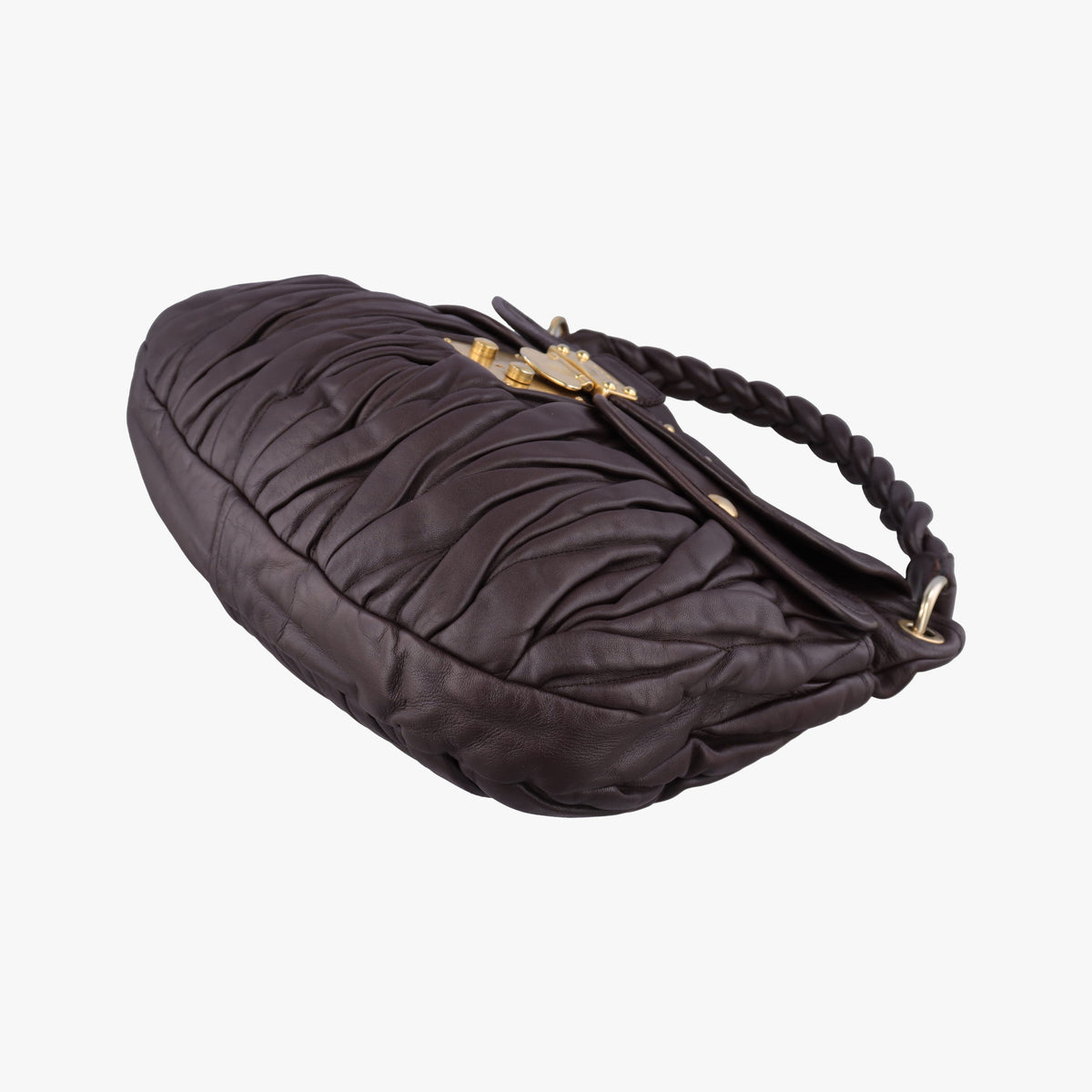 Pre-owned Miu Miu Coffer Matelasse Brown Leather  shoulderbag | stylenewstar