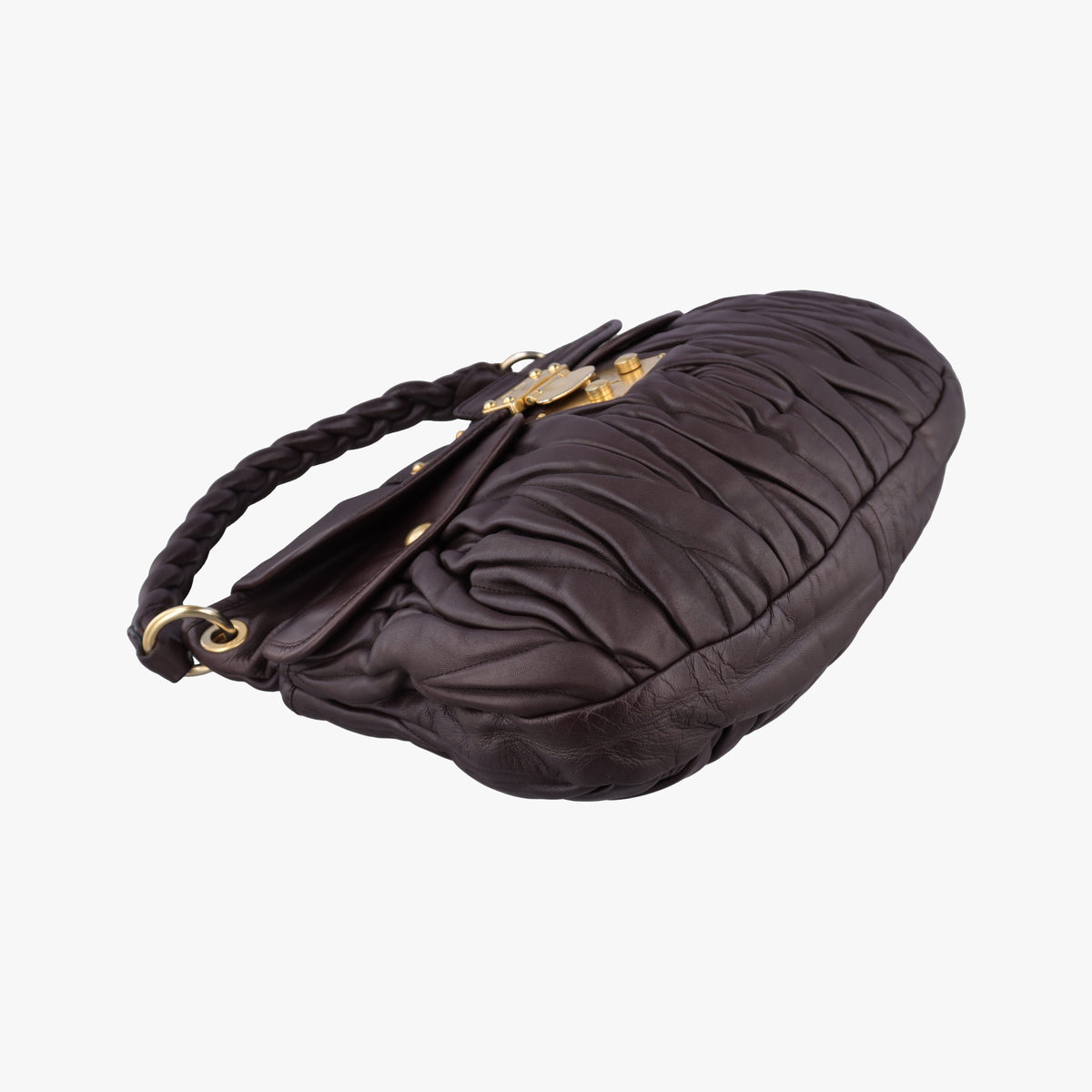 Pre-owned Miu Miu Coffer Matelasse Brown Leather  shoulderbag | stylenewstar