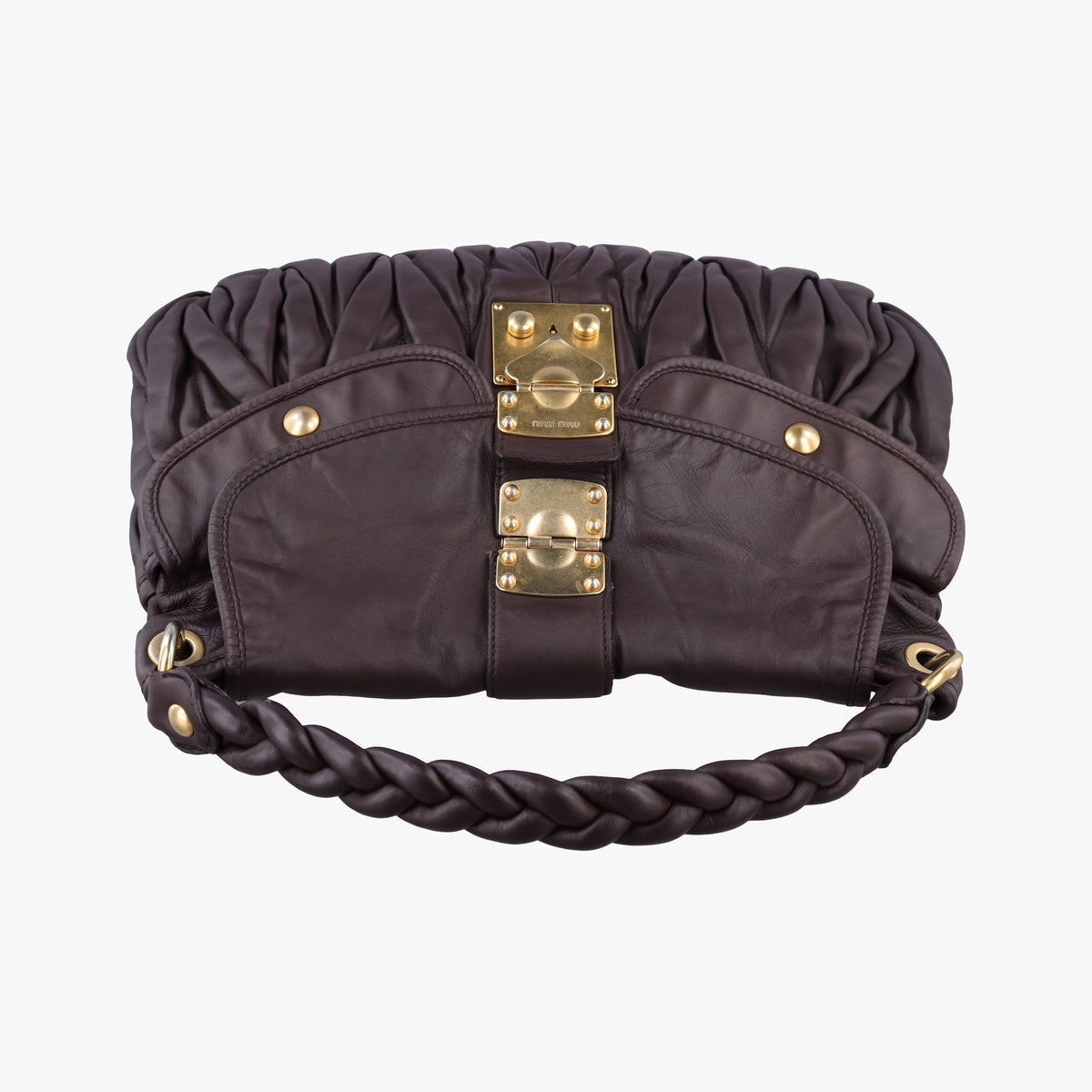 Pre-owned Miu Miu Coffer Matelasse Brown Leather  shoulderbag | stylenewstar