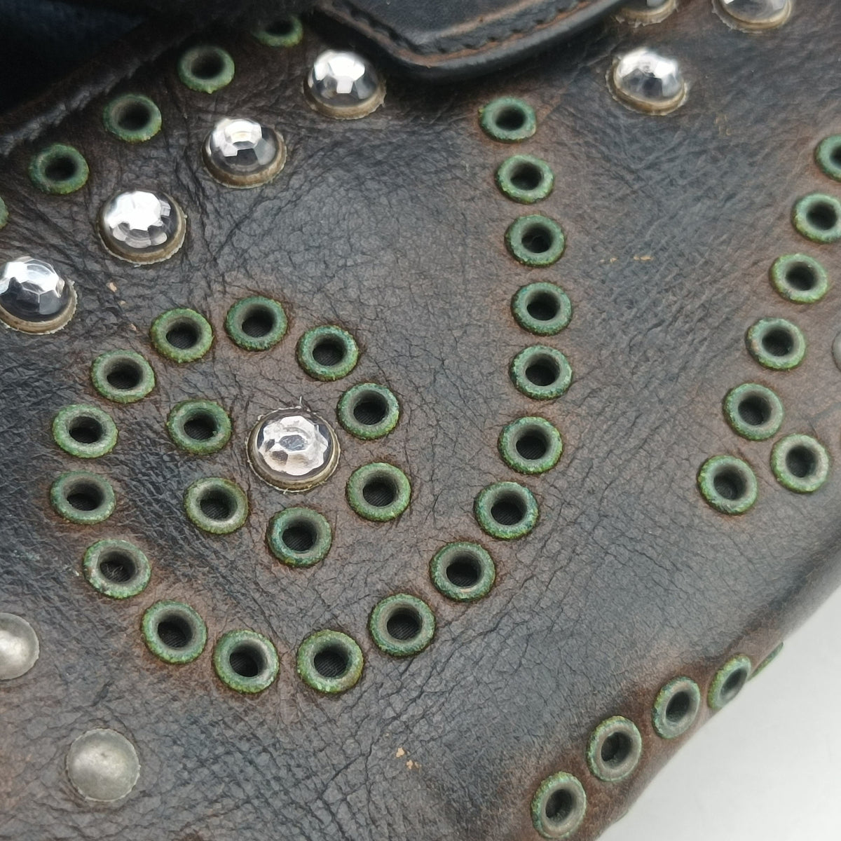 Pre-owned Prada Vintage Studded Twin Pocket Tote Blue x Brown Leather x Denim  shoulderbag | stylenewstar
