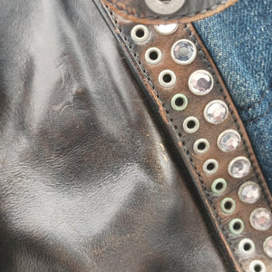 Pre-owned Prada Vintage Studded Twin Pocket Tote Blue x Brown Leather x Denim  shoulderbag | stylenewstar