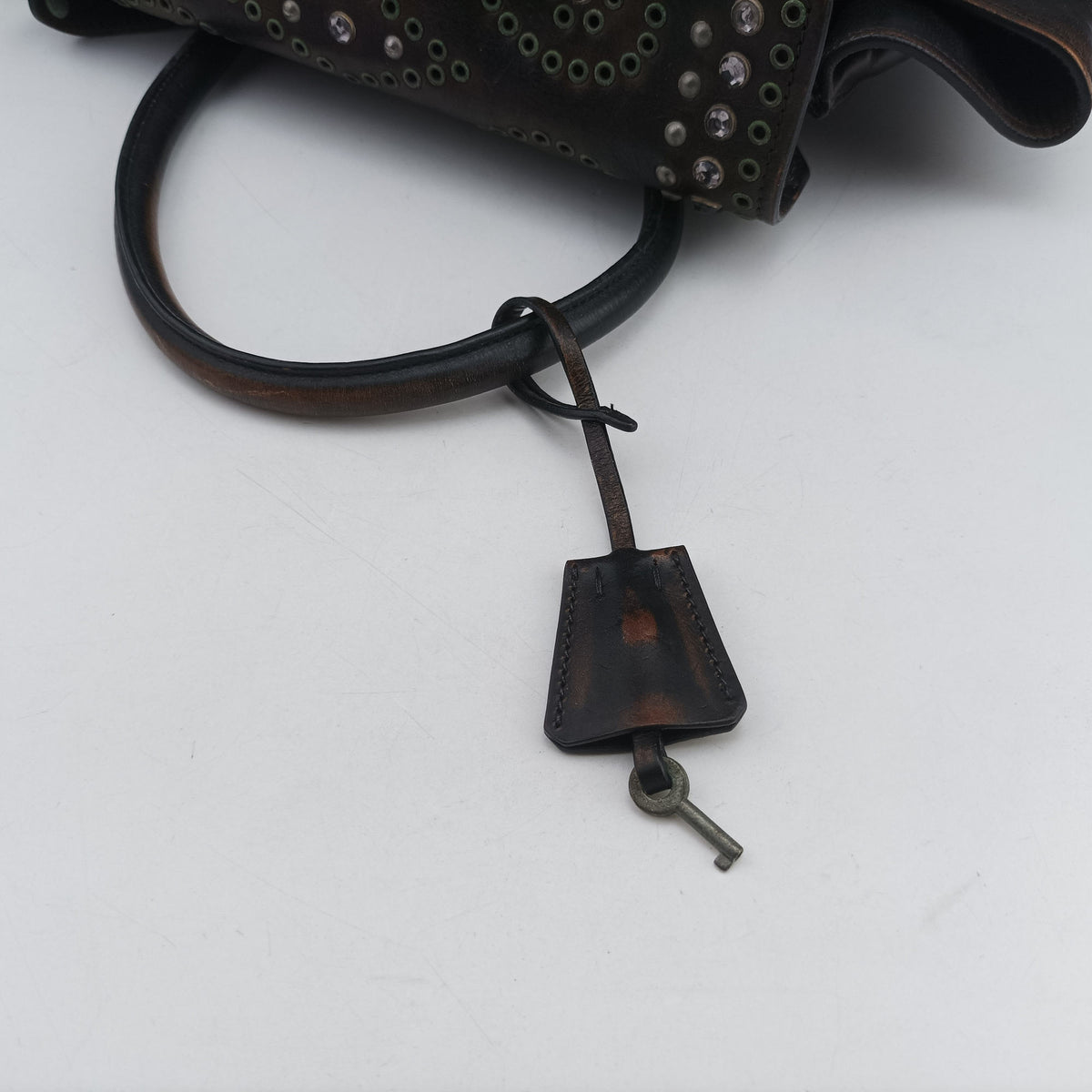 Pre-owned Prada Vintage Studded Twin Pocket Tote Blue x Brown Leather x Denim  shoulderbag | stylenewstar
