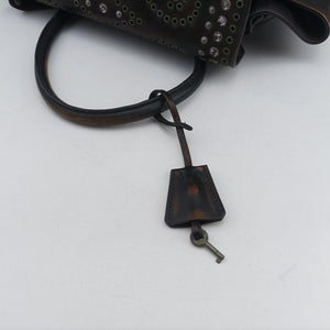 Pre-owned Prada Vintage Studded Twin Pocket Tote Blue x Brown Leather x Denim  shoulderbag | stylenewstar