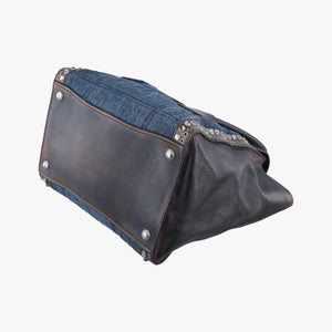 Pre-owned Prada Vintage Studded Twin Pocket Tote Blue x Brown Leather x Denim  shoulderbag | stylenewstar