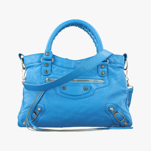 Pre-owned Balenciaga The Town Blue lambskin  shoulderbag | stylenewstar
