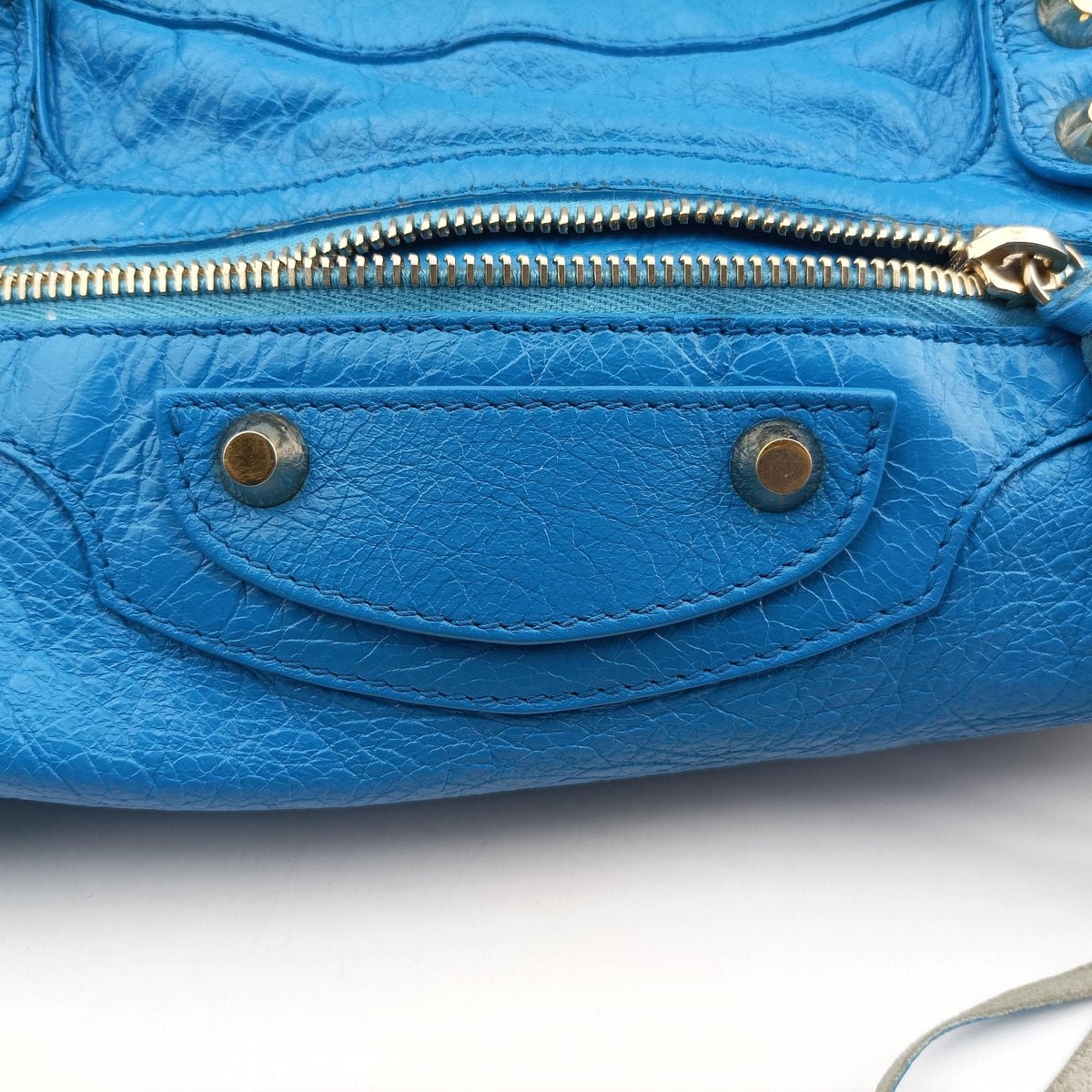 Pre-owned Balenciaga The Town Blue lambskin  shoulderbag | stylenewstar
