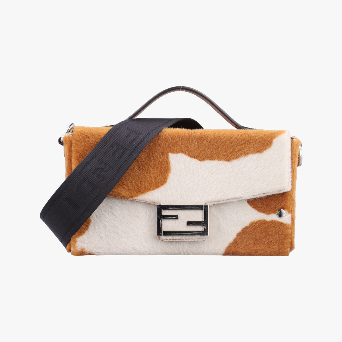 Pre-owned Fendi Soft Trunk White×brown ponyhair 7VA565 shoulderbag | stylenewstar