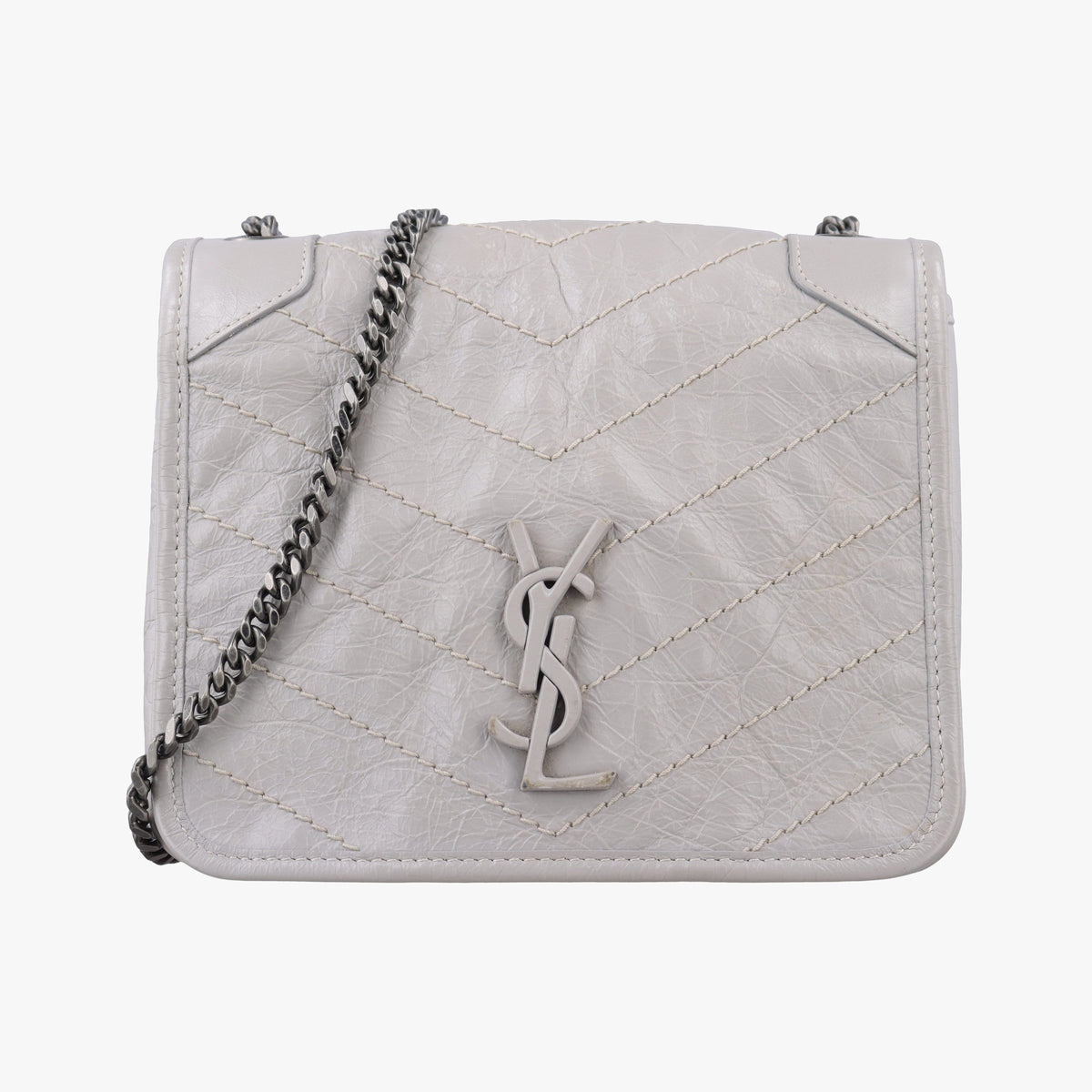 Pre-owned Yves Saint Laurent Niki Grey Leather 583108 shoulderbag | stylenewstar