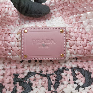 Secondhand Prada Effect Crochet Pink Raffia  shoulderbag | stylenewstar