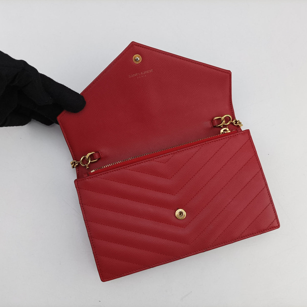 Vintage Yves Saint Laurent MONOGRAM Red Caviar Skin 393953 shoulderbag | stylenewstar