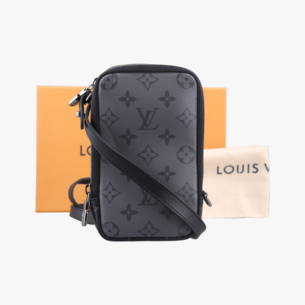 Vintage Louis Vuitton Double Phone Pouch GRIS x BLACK Monogram Eclipse Reverse M69534 crossbodybag | stylenewstar