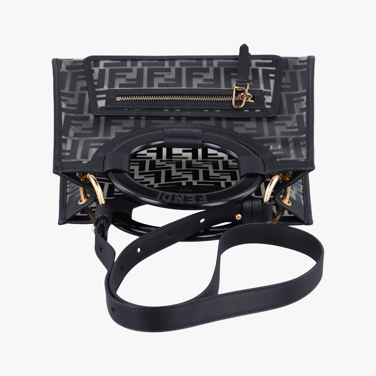 Pre-owned Fendi Runaway Shopper Black PVC Coated Canvas 8BH353 shoulderbag | stylenewstar