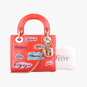 Pre-owned Christian Dior Mini Sequin Lady Dior Red×Multicolour Leather  shoulderbag | stylenewstar