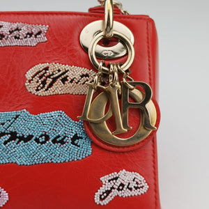 Pre-owned Christian Dior Mini Sequin Lady Dior Red×Multicolour Leather  shoulderbag | stylenewstar