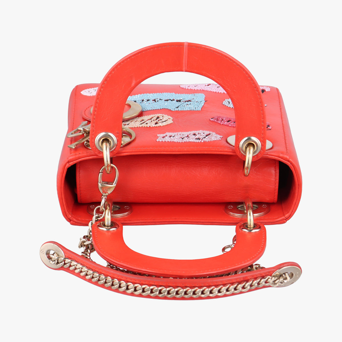 Pre-owned Christian Dior Mini Sequin Lady Dior Red×Multicolour Leather  shoulderbag | stylenewstar