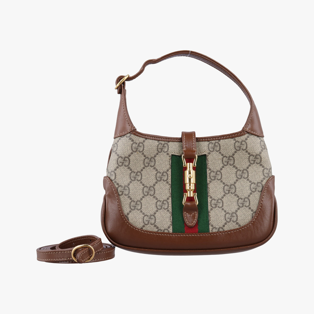 Pre-owned Gucci Jackie 1961 GG Supreme brown x beige PVC coated canvas×Leather 637092 shoulderbag | stylenewstar