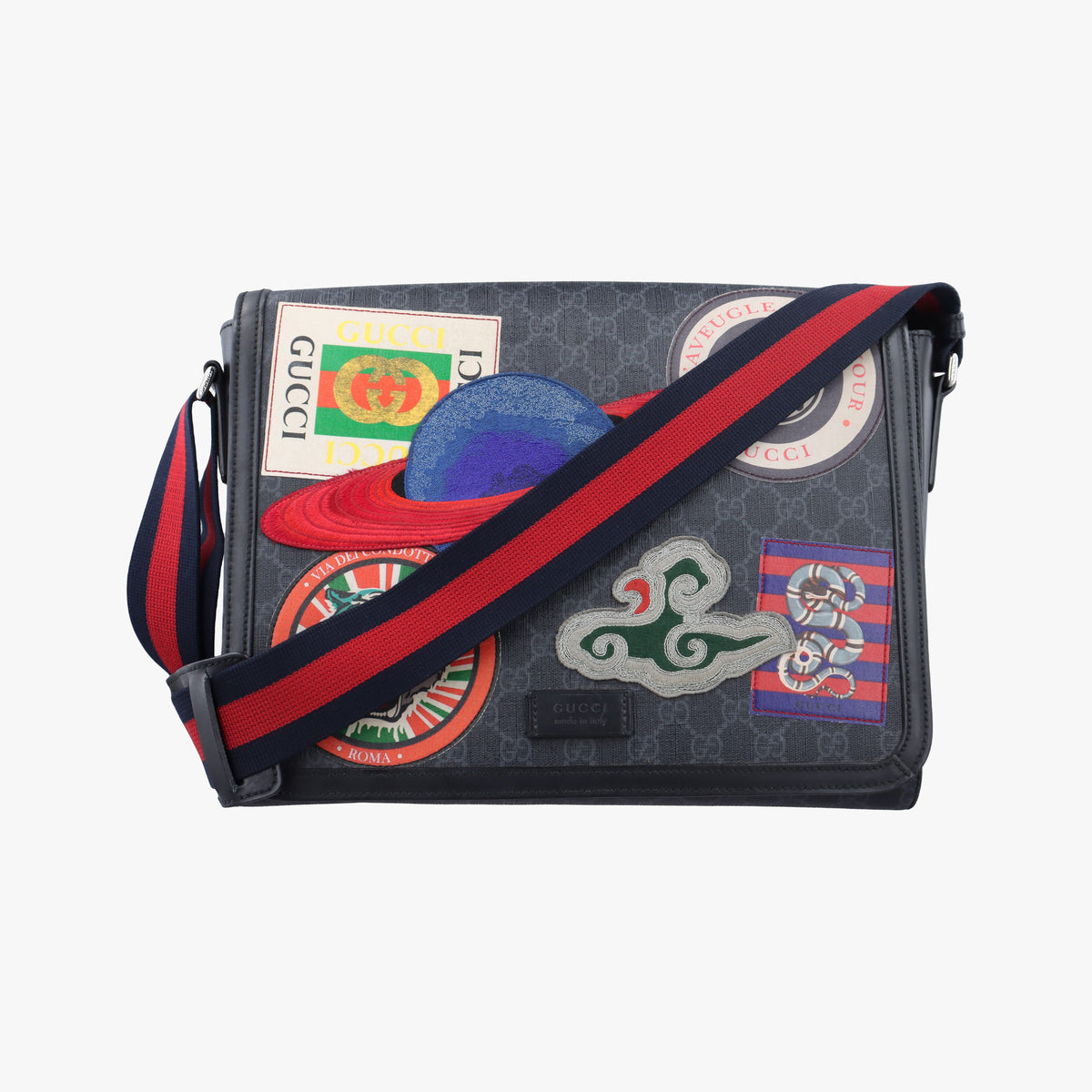 Pre-owned Gucci GG Supreme Courrier Messenger Black×Multicolour PVC coated canvas×Leather 474138 shoulderbag | stylenewstar