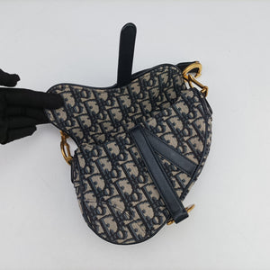Pre-owned Christian Dior Saddle Navy Jacquard × Leather  handbag | stylenewstar