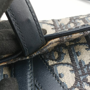 Pre-owned Christian Dior Saddle Navy Jacquard × Leather  handbag | stylenewstar