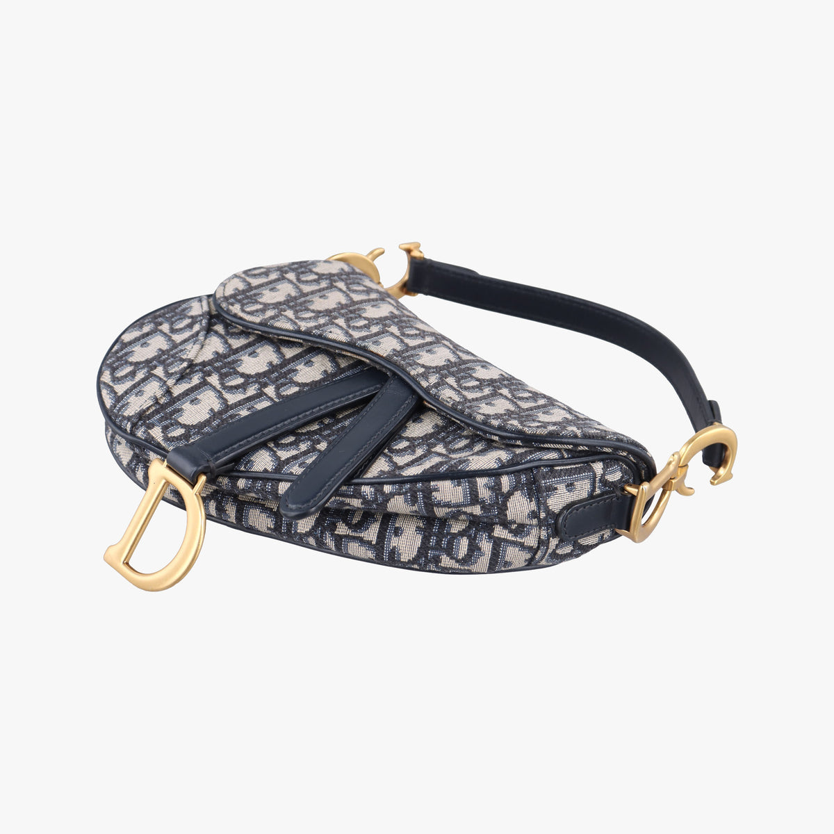 Pre-owned Christian Dior Saddle Navy Jacquard × Leather  handbag | stylenewstar