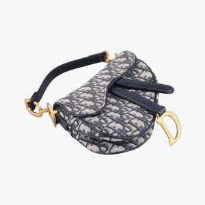 Pre-owned Christian Dior Saddle Navy Jacquard × Leather  handbag | stylenewstar