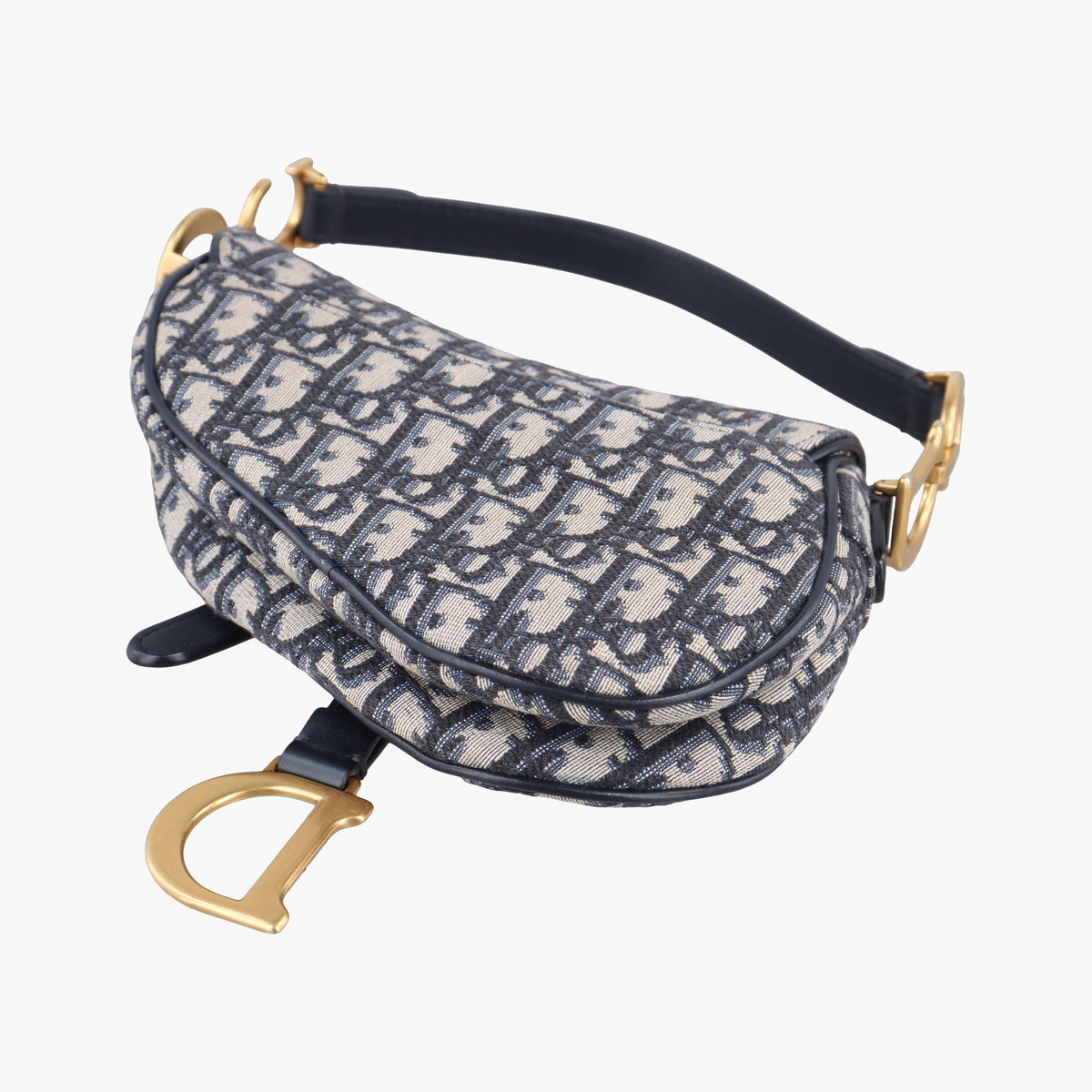 Pre-owned Christian Dior Saddle Navy Jacquard × Leather  handbag | stylenewstar