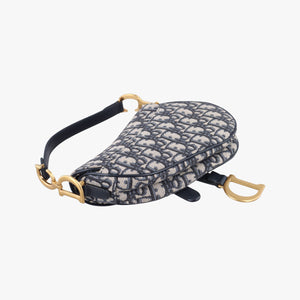 Pre-owned Christian Dior Saddle Navy Jacquard × Leather  handbag | stylenewstar