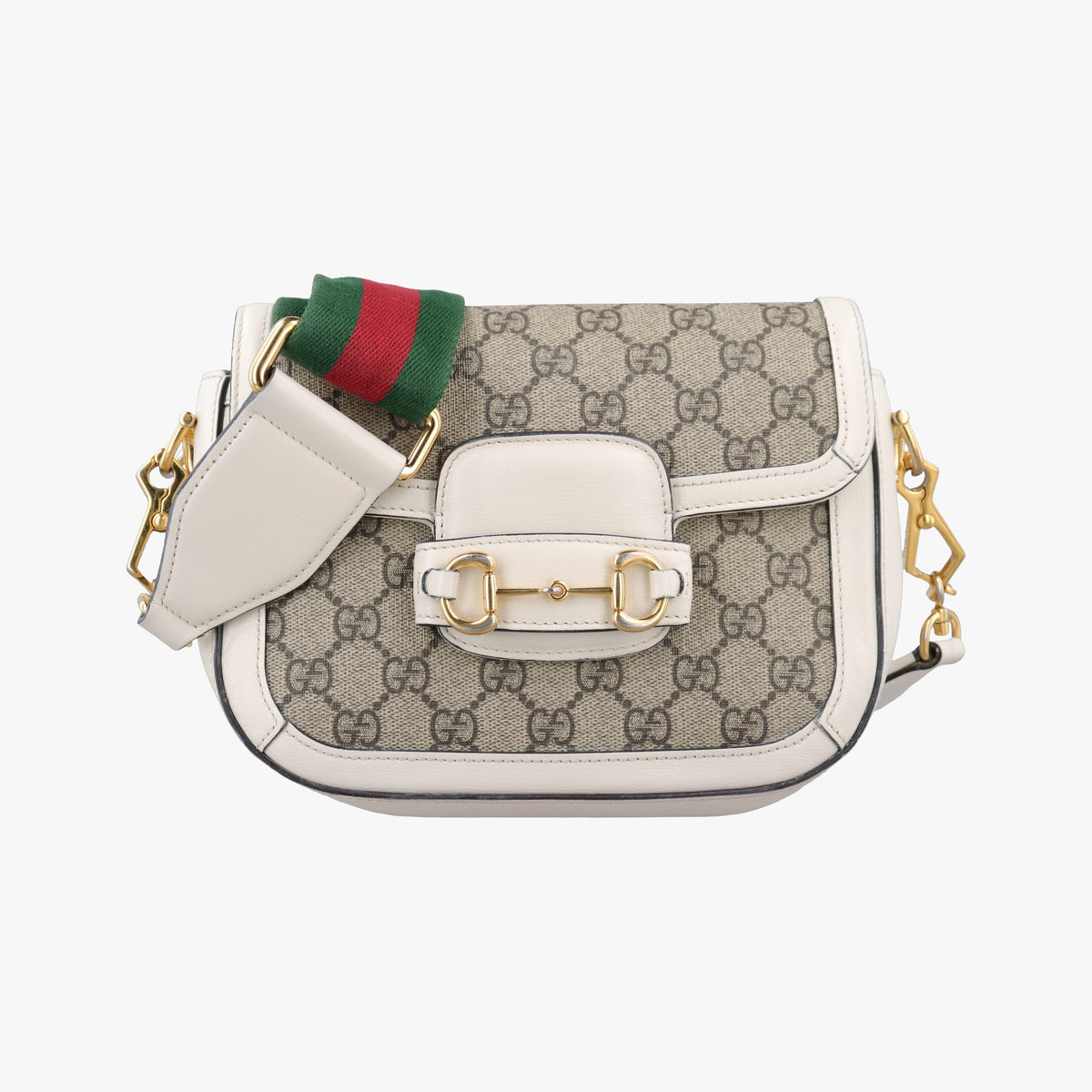 Pre-owned Gucci Horsebit 1955 Beige x White PVC coated canvas×Leather 658574 shoulderbag | stylenewstar