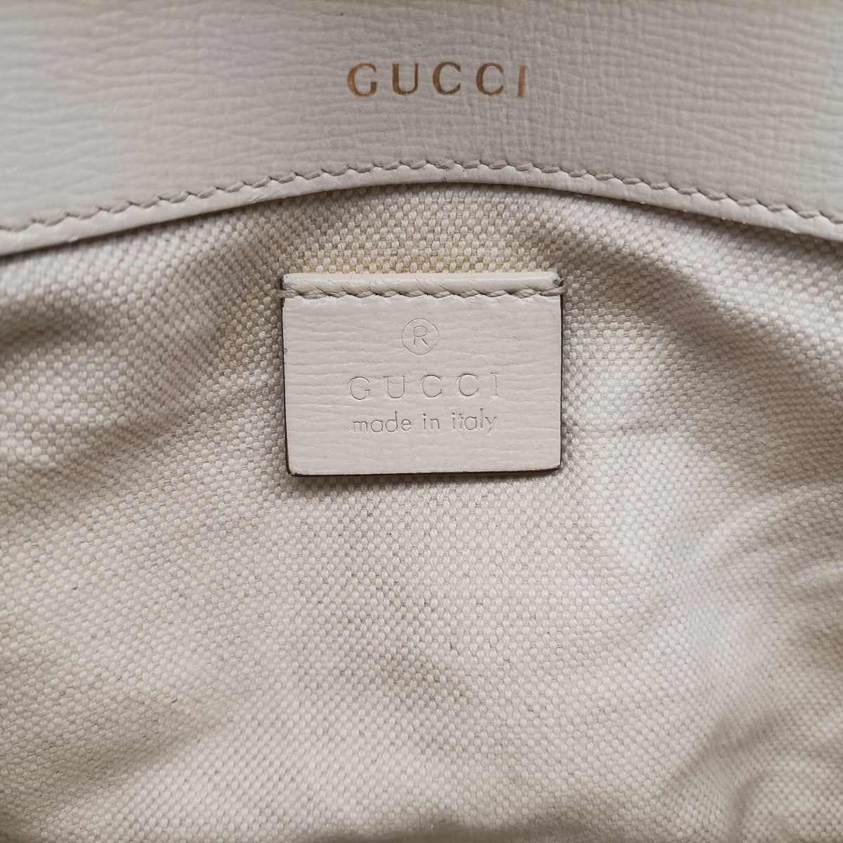 Pre-owned Gucci Horsebit 1955 Beige x White PVC coated canvas×Leather 658574 shoulderbag | stylenewstar