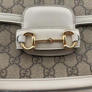 Pre-owned Gucci Horsebit 1955 Beige x White PVC coated canvas×Leather 658574 shoulderbag | stylenewstar