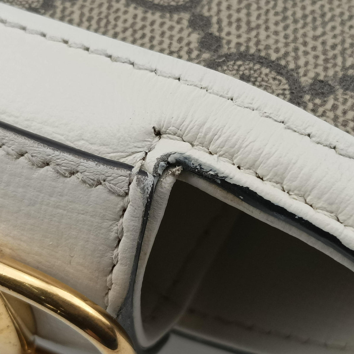 Pre-owned Gucci Horsebit 1955 Beige x White PVC coated canvas×Leather 658574 shoulderbag | stylenewstar