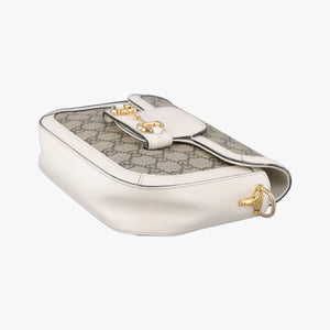 Pre-owned Gucci Horsebit 1955 Beige x White PVC coated canvas×Leather 658574 shoulderbag | stylenewstar