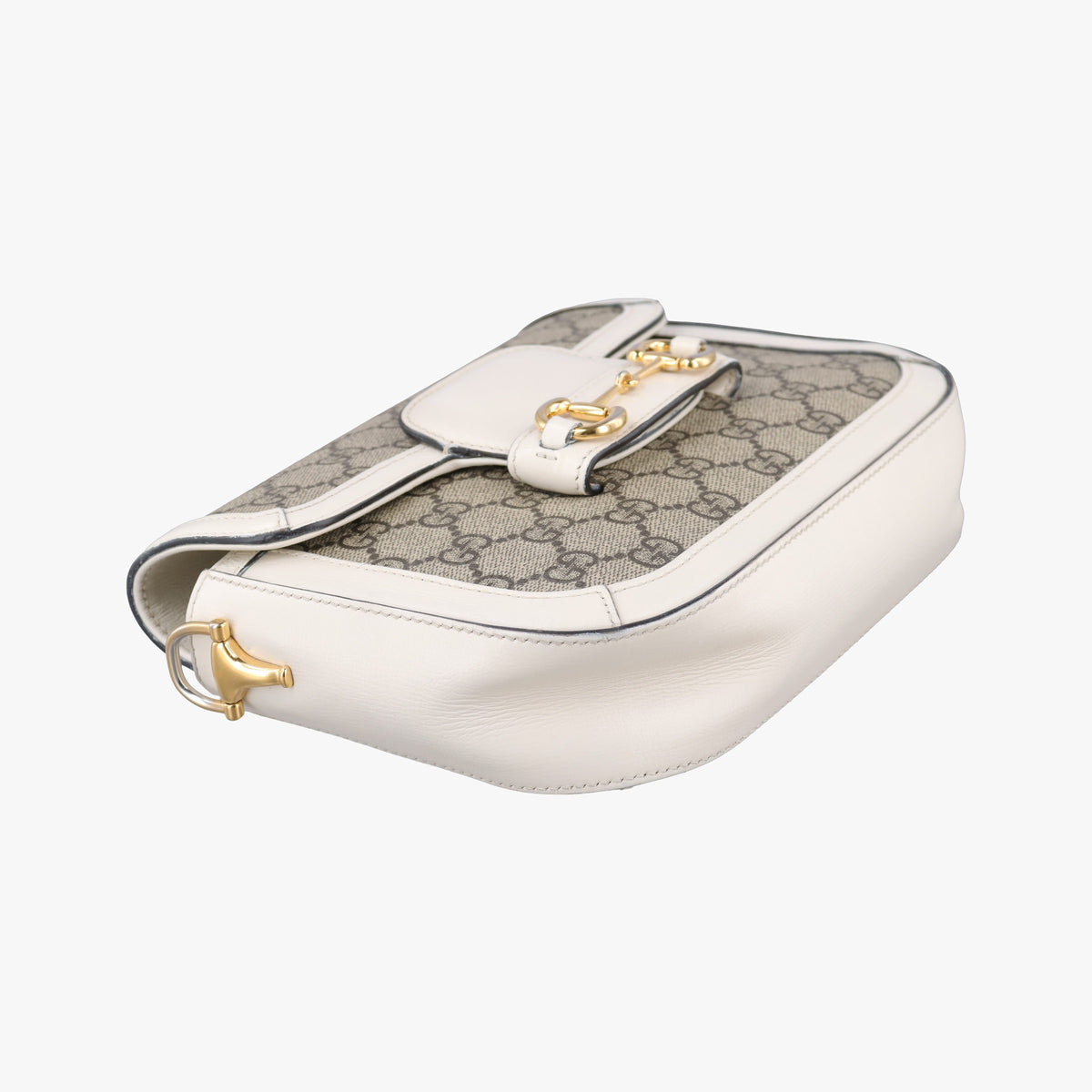 Pre-owned Gucci Horsebit 1955 Beige x White PVC coated canvas×Leather 658574 shoulderbag | stylenewstar