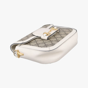 Pre-owned Gucci Horsebit 1955 Beige x White PVC coated canvas×Leather 658574 shoulderbag | stylenewstar