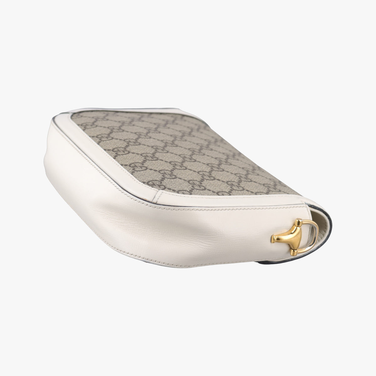Pre-owned Gucci Horsebit 1955 Beige x White PVC coated canvas×Leather 658574 shoulderbag | stylenewstar