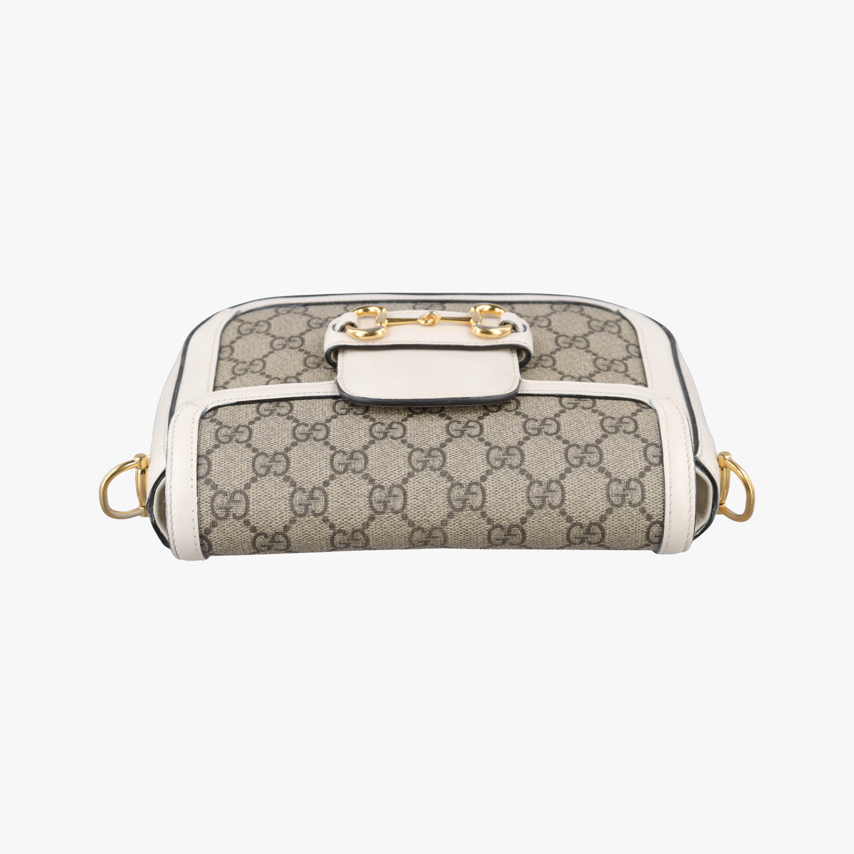 Pre-owned Gucci Horsebit 1955 Beige x White PVC coated canvas×Leather 658574 shoulderbag | stylenewstar