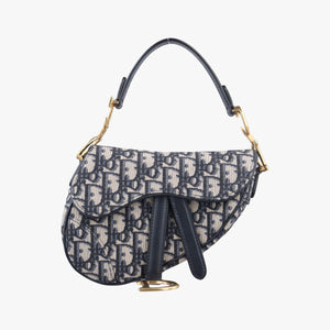 Secondhand Christian Dior Saddle Navy Jacquard × Leather  handbag | stylenewstar