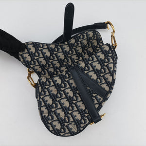 Secondhand Christian Dior Saddle Navy Jacquard × Leather  handbag | stylenewstar