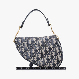 Secondhand Christian Dior Saddle Navy Jacquard × Leather  handbag | stylenewstar