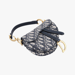 Secondhand Christian Dior Saddle Navy Jacquard × Leather  handbag | stylenewstar