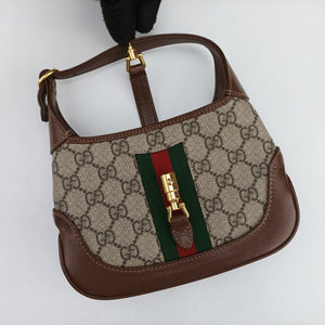 Pre-owned Gucci Jackie 1961 GG Supreme brown x beige PVC coated canvas×Leather 637092 handbag | stylenewstar