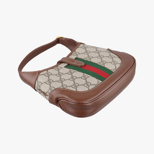 Pre-owned Gucci Jackie 1961 GG Supreme brown x beige PVC coated canvas×Leather 637092 handbag | stylenewstar