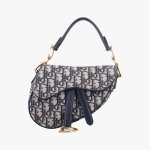 Pre-owned Christian Dior Saddle Navy Jacquard × Leather  handbag | stylenewstar