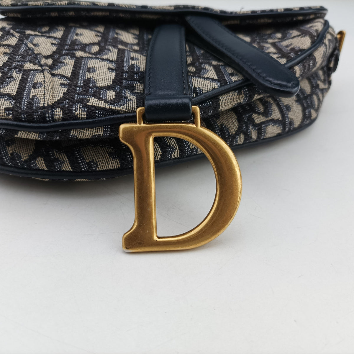 Pre-owned Christian Dior Saddle Navy Jacquard × Leather  handbag | stylenewstar