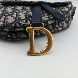 Pre-owned Christian Dior Saddle Navy Jacquard × Leather  handbag | stylenewstar