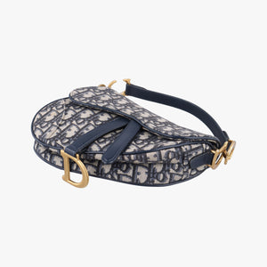 Pre-owned Christian Dior Saddle Navy Jacquard × Leather  handbag | stylenewstar